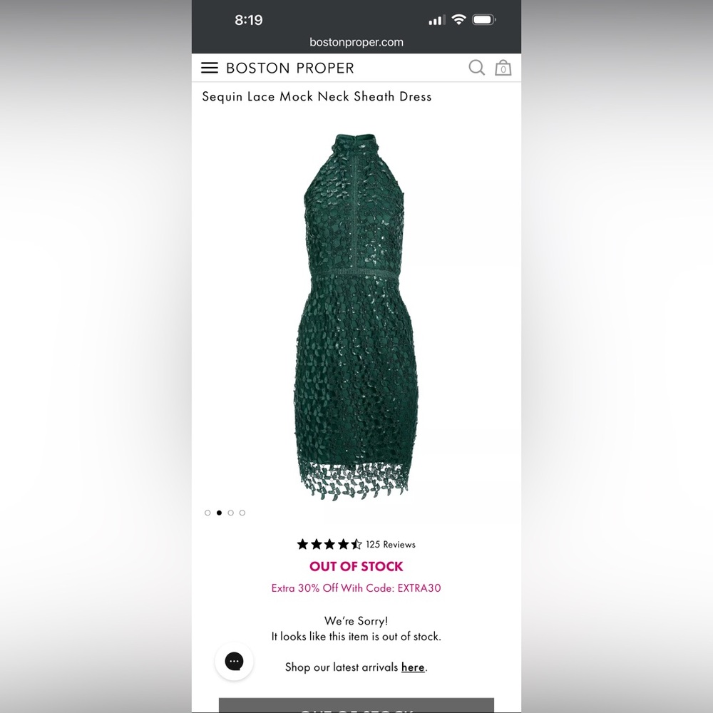 NWT Boston Proper Emerald Sequin Lace Mock Neck Sheath Dress Size 6 - Picture 11 of 12